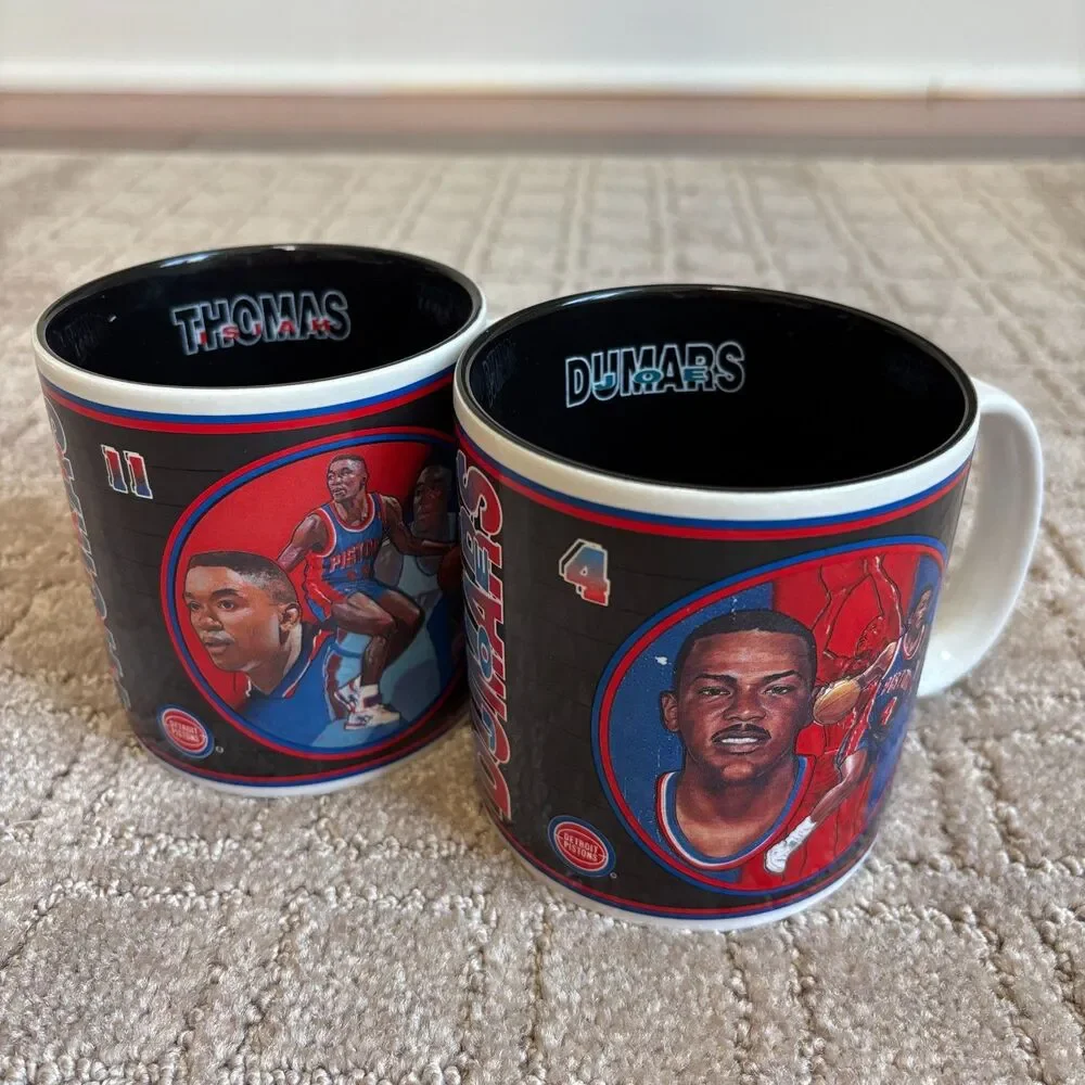 VTG Joe Dumars Isiah Thomas Detroit Pistons Coffee Mugs Limited Edition Licensed